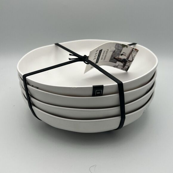 NEW Rae Dunn Set of 4 White w/Black "Happy Harvest" Melamine Dinner Bowls - Picture 4 of 7